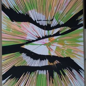 Orange green and black spin art